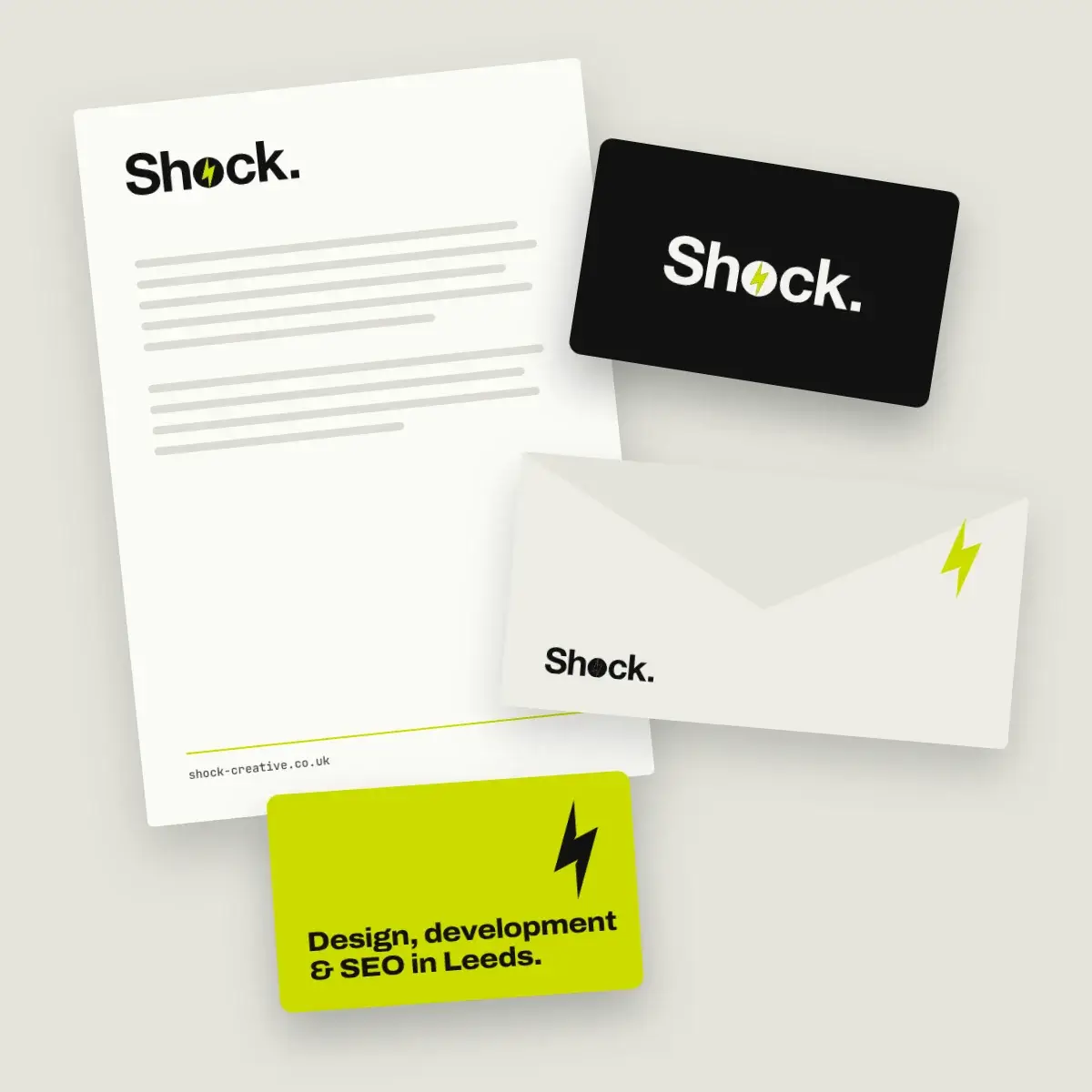 Branded stationery: a letterhead, an envelope and business cards
